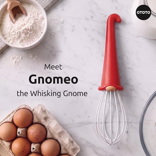 OTOTO Gnomeo Whisk – Red Gnome Handle Whisk for Baking & Cooking, Fun Gnomes Kitchen Gadgets, Quirky Baking Tools, Unique Kitchen Gifts
