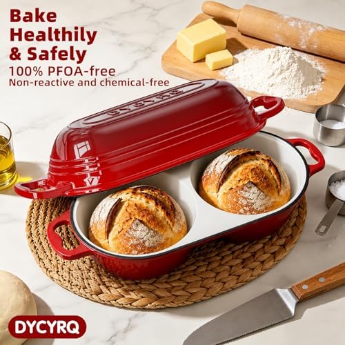 Enameled Cast Iron Dutch Oven Pot with Lid, Double Bread Loaf Pan