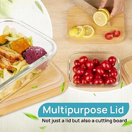 Vtopmart 4 Pack Glass Food Storage Containers with Bamboo Lids Meal Prep