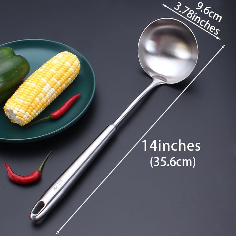 304 Stainless Steel Soup Ladle, Large Ladle with Long Hollow Handle, for Cooking, Stirring, Soup, Sauce, Dishwasher Safe (1, Soup Ladle)