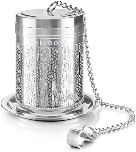 Teabloom Elegant Stainless Steel Loose Leaf Tea Infuser – Tea Connoisseur's Choice for White, Green, Oolong, Black, and Herbal Teas – Geometric Blossom Design – Large Size