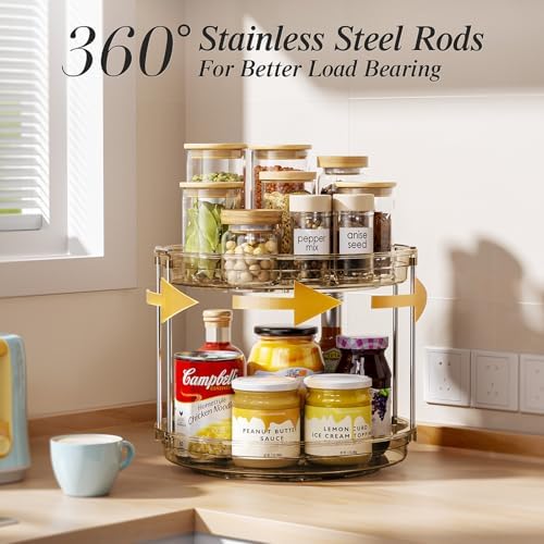 LAMU 2 Tier Lazy Susan Turntable Organizer 10.6'' Rotating Spice Rack Organization for Cabinet, Kitchen, Pantry, Countertop, Bathroom, Vanity, Medicine Cabinet Organizer, Amber