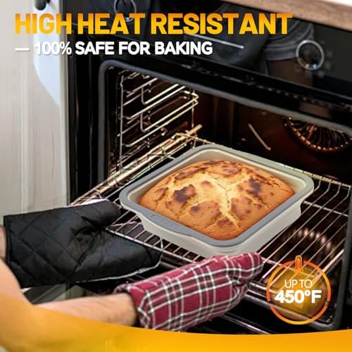 7x7 Silicone Square Cake Pan with Metal Reinforced Edge, Nonstick Brownie Baking Pan, BPA Free, Oven Safe Flexible Silicone Mold, Suitable for Making Cakes, Brownies, Bread, Pie, Lasagna