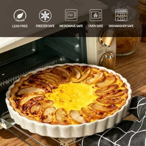 Ceramic Pie Pan for Baking[10 inch],NonStick Ceramic Quiche Baking Dish