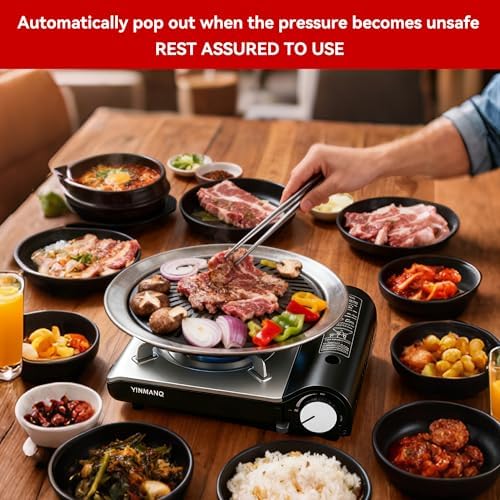Detachable Grill Pan & Butane Stove Combo with Safety Auto-Eject | Portable Suitcase Design for Camping, Tailgating, Picnics, Indoor/Outdoor Cooking & Hot Pot