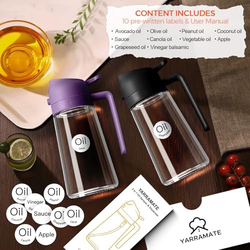 YARRAMATE 16 oz 2-in-1 Glass Olive Oil Sprayer for Cooking, Purple