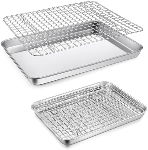P&P CHEF 12.5+9 Inch Toaster Oven Pan Tray with Wire Rack, 4 PCS