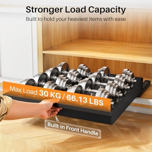 Pull out Cabinet Organizer, 4-Pack Expandable(13.6"-24") Silde out Drawers with Raising Pad for Framed Cabinets, Adjustable Full-Extension Roll out Shelves for Kitchen Pantry Home Pot and Pan(Black)