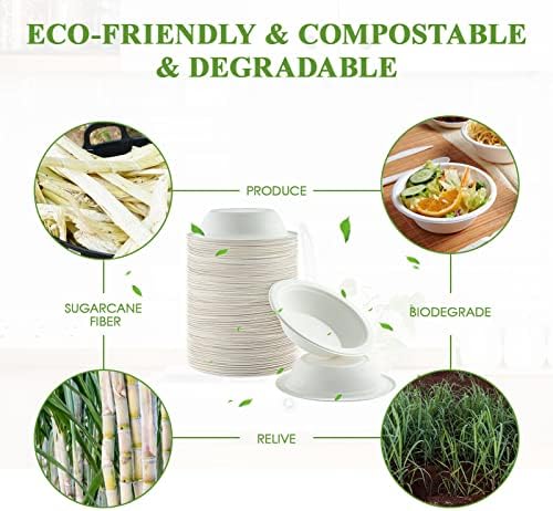 Vplus 200 Pack 16 OZ Compostable Paper Bowls, Bagasse Bowls，White