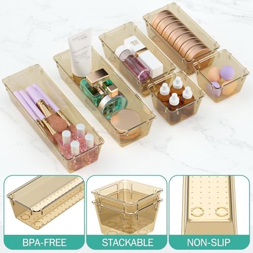 12 Pack Clear Drawer Organizer Set, Drawer Storage Trays, Storage Bins