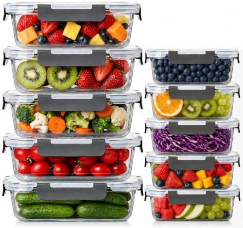 10 Piece Glass Food Storage Containers with Lids, Meal Prep Containers Set