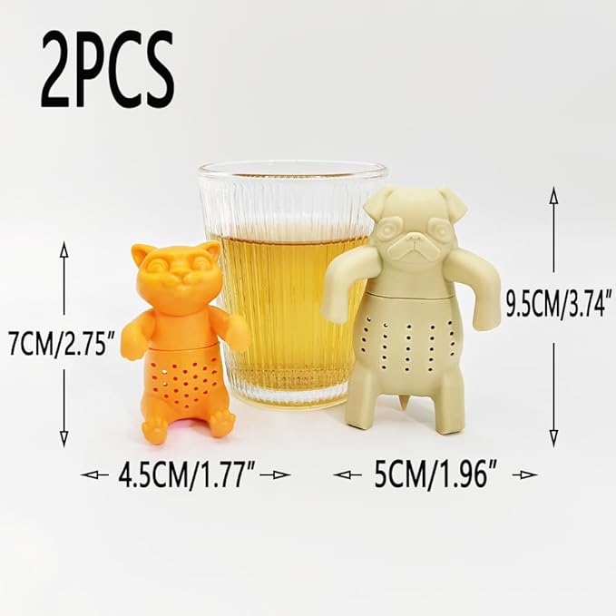 2 Pcs Cute Tea Infuser, Silicone Tea Infuser, Tea Diffuser, Reusable Tea Infuser, Tea Sets for Women Gift, Gifts for Tea Lovers (Orange cat + pug)