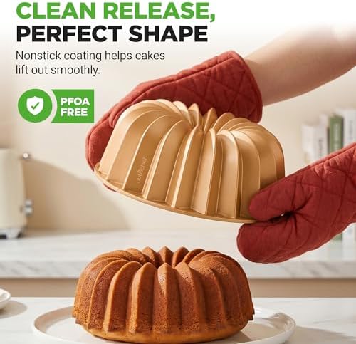 NutriChef Cake Pan - 10 Cups Die Cast Fluted Aluminum Cake Mold, Nonstick for Easy Release and Even Bake, Durable Design, Ideal for Desserts and Casseroles