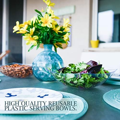PLASTICPRO Disposable 64 ounce Square Serving Bowls, Party Snack or Salad Bowl, Large Plastic Crystal Clear Pack of 8