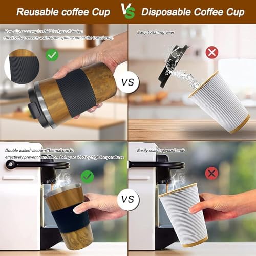 Insulated Travel Coffee Mug, Stainless Steel Coffee Cup with Leakproof Lid