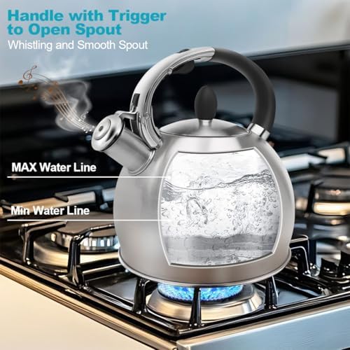 Whistling Stovetop Tea Kettle, 2.64 Qt 304 Stainless Steel （Brushed）