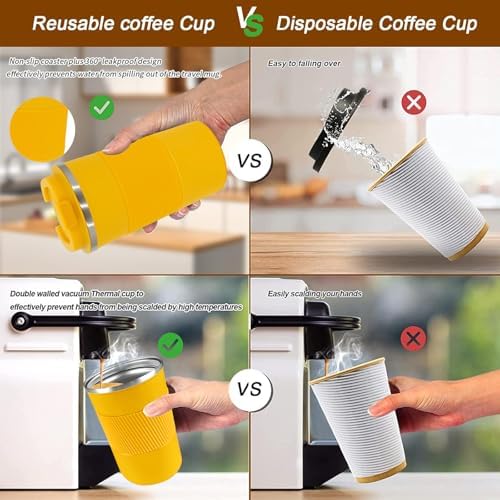 Insulated Travel Coffee Mug, Stainless Steel Coffee Cup with Leakproof Lid