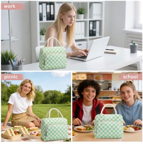 GASSDA Lunch Box for Women Insulated Lunch Bag Women Adult Cute Lunch Bags Reusable Lunchbox Cooler Tote Bag for Work Picnic (Green Plaid)