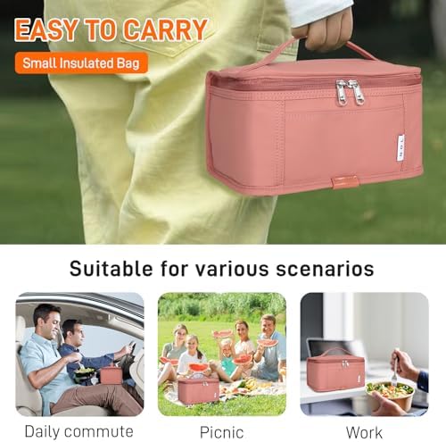 NOL Small Lunch Bag Mini Lunch Box Insulated Lunch Bag for Men/Women Leakproof Cooler Tote Bag Lightweight Nylon Waterproof Lunch Box For Work, Dark pink