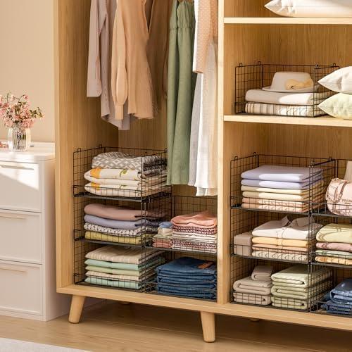 Yociyoga 5-Tier Stackable Closet Organizers and Storage Shelves, Closet Shelf Organizer Basket Bins, Foldable Sweater Storage for Closet Organizer System, Black(Patent 30022416)