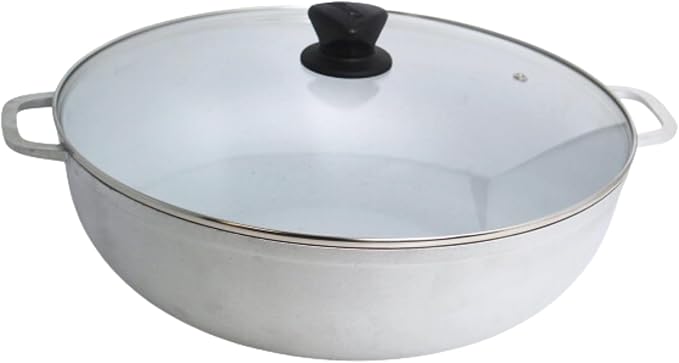 IMUSA Caldero Stock Pot with Glass Lid 11QT, 36cm, Cast Aluminum, Perfect for Serving Big & Medium Groups, Riveted Handles, Made in Colombia, Silver