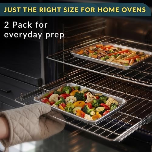 Stainless Steel Cookie Sheet Set of 2, 16" Baking Sheet Pans, Non-Stick
