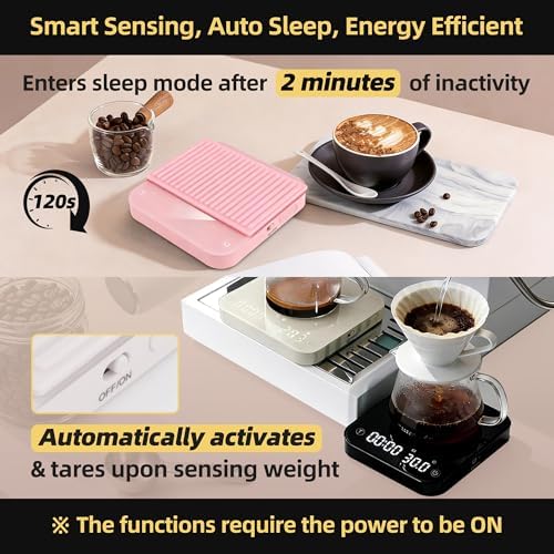ShanSon Mini Coffee Scale with Timer,0.1g High Precision Espresso Scale,2kg/0.1g Digital Kitchen Scale with Flow Rate,USB-C Rechargeable,Waterproof Surface,Auto Timer for Pour Over & Espresso,Pink