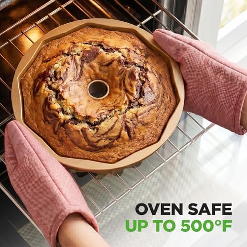NutriChef 9-Inch Cake Pan - 9 Cups Nonstick Heavy Cast Aluminum Cake Mold for Baking - French Wreath Design for Uniform Baking - Easy to Clean, Gold