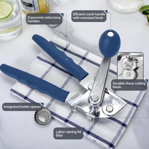UHIYEE Commercial Can Opener Heavy Duty, Hand Crank for Large Cans, Blue