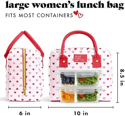 Fit & Fresh Lunch Bag For Women, Insulated Womens Lunch Bag For Work, Leakproof & Stain-Resistant Large Lunch Box For Women With Containers, Zipper Closure Bloomington Lunch Bag, Hearts