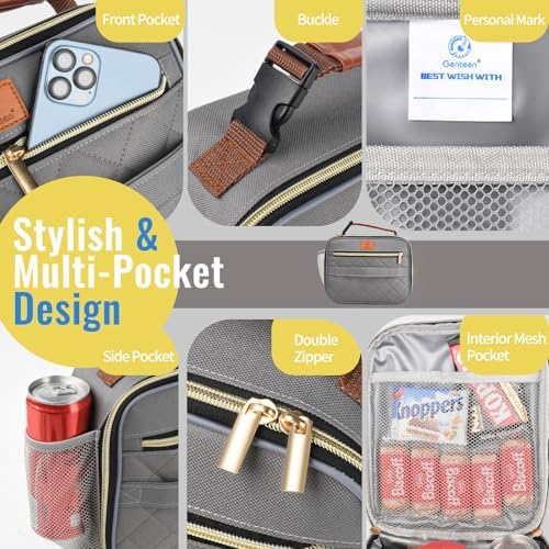 Genteen Lunch Box for Kids, Boys - Insulated Small LunchBox Reusable, Zip Closure & Buckle Handle, Portable Cooler for Work, School, Travel (Gray)