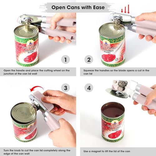 Beneno Heavy Duty Hand Can Opener Manual with Magnet, Light Pink