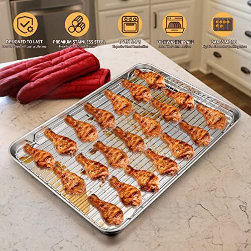 E-far Cookie Sheet with Rack Set, 18”x13” Baking Pan for Oven Roasting