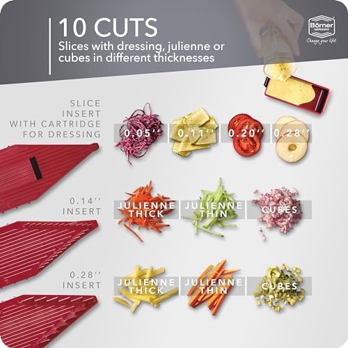 Börner Mandoline Slicer Vital (Starter Set) • Vegetable Slicer with Stainless Steel V-Blade • 10 Cutting Styles for Slices, Strips & Dices • Various Thickness Settings & Dressing Function