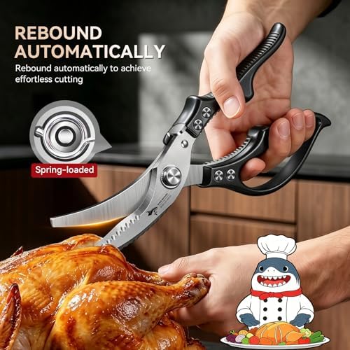 MAD SHARK Heavy Duty Poultry Shears,Spring Loaded Butterfly Meat Scissors