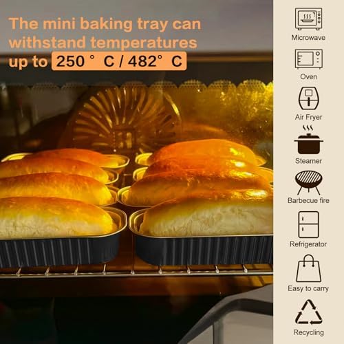 Mini Cake Pans with Lids and Spoons 200 Pack, Mini Loaf Pans with lids 6.8oz, Small Disposable Aluminum Foil Loaf Pans, Rectangular Baking Container for Party, Picnics and Birthday (Black)