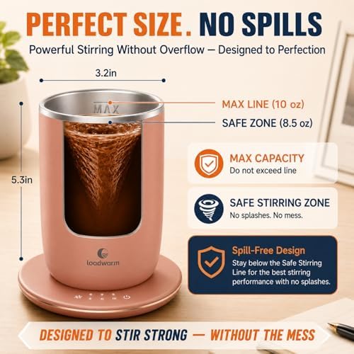 Self Heated Stirring Coffee Mug, 10oz Auto Mixing Cup with Warmer, Rose
