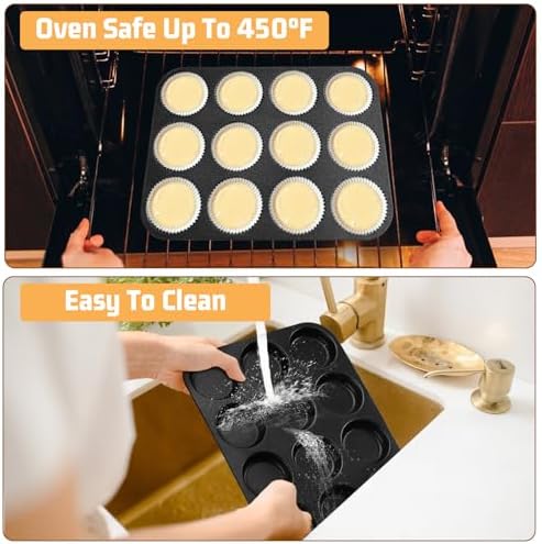 E-far 12-Cavity Muffin Top Pan, Nonstick Shallow Cupcake Pan