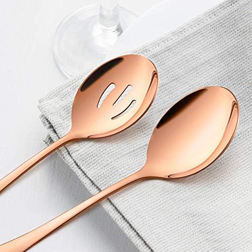 LIANYU 6-Piece Large Copper Serving Spoons, Rose Gold Serving Utensil Set