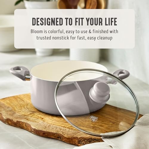 GreenLife 5QT Ceramic Nonstick Stockpot with Lid, Light Gray