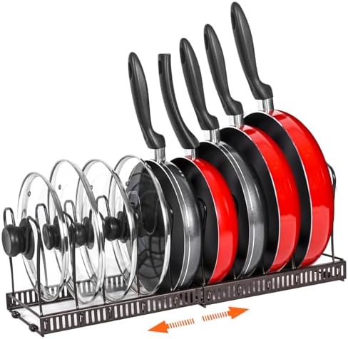 ROOHUA Pot and Pan Lid Organizer Rack for Under Cabinet, 12"-23" Expandable