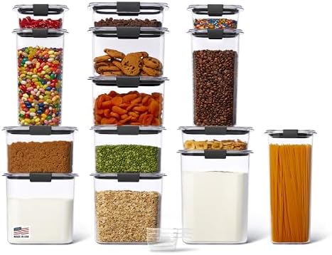 Rubbermaid Brilliance 14-Piece Food Storage Container Set with Scoops Airtight BPA-Free for Kitchen and Pantry Organization