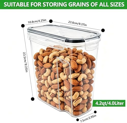 4pcs 4L Airtight Plastic Canisters, Kitchen Pantry Dry Food Storage