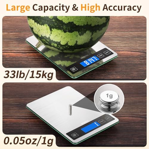 Food Scale, 33lb Kitchen Scale with 1g Precision, Rechargeable Black