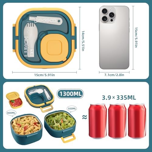PEDECO Stackable Stainless Steel Bento Box with Insulated bag,Leak-Proof,2-Tier Bento box,Lunchbox container With Portable Sauce Pod and Cutlery-for Kids/Adult,Dishwasher/MicrowaveSafe,Blue