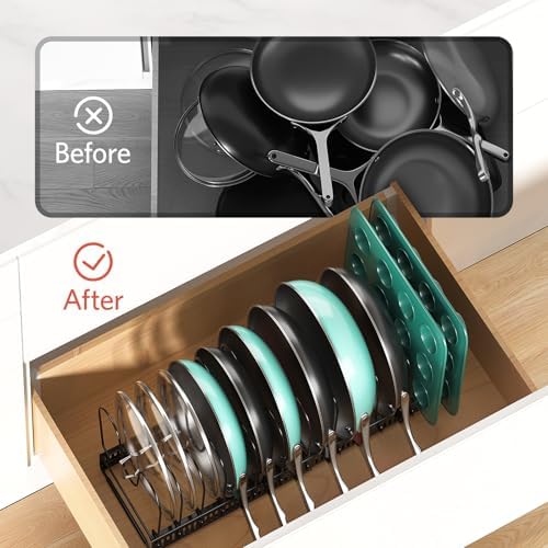 ORDORA Pots and Pans Organizer under Cabinet, 11.8-22.8" 14 Dividers Black