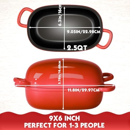 Dutch Oven 9x6 Inch, 2.5QT Cast Iron Bread Pans for Bread Baking
