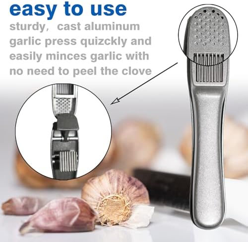 2-in-1 Garlic Press and Slicer, Handle Kitchen Tool for Home Cooking