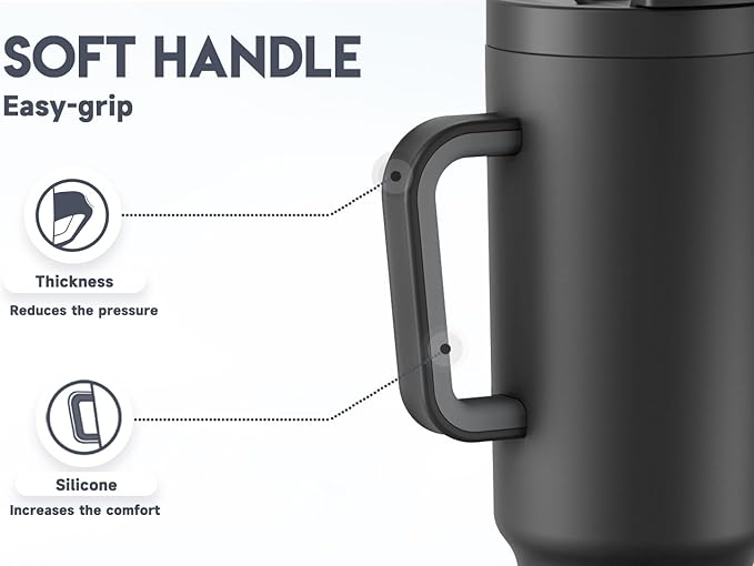 Meoky 40 oz Tumbler with Handle and Flip Straw, 100% Leakproof Tumbler with Lid and Straw, Stainless Steel Insulated Cup, Cupholder Friendly, Keeps Cold for 34 Hours (Night)