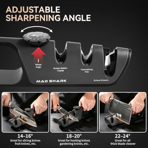 MAD SHARK Knife Sharpener, 6 Adjustable Angles Coarse&Fine Manual Sharpener